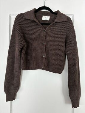 Wilfred Chocolate Brown Cropped Button-Front Knit Cardigan